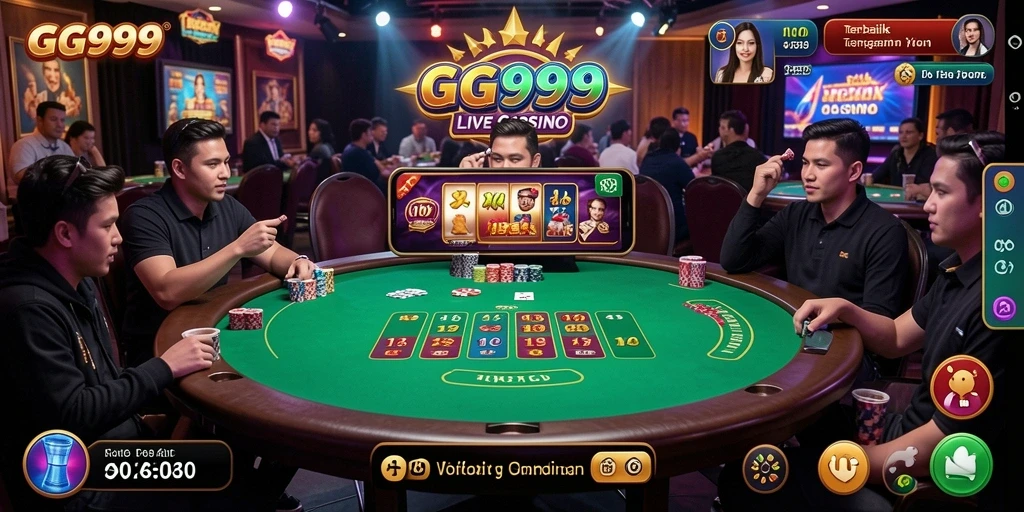 Screenshot GG999 menampilkan pengalaman bermain Live Casino yang mendebarkan.