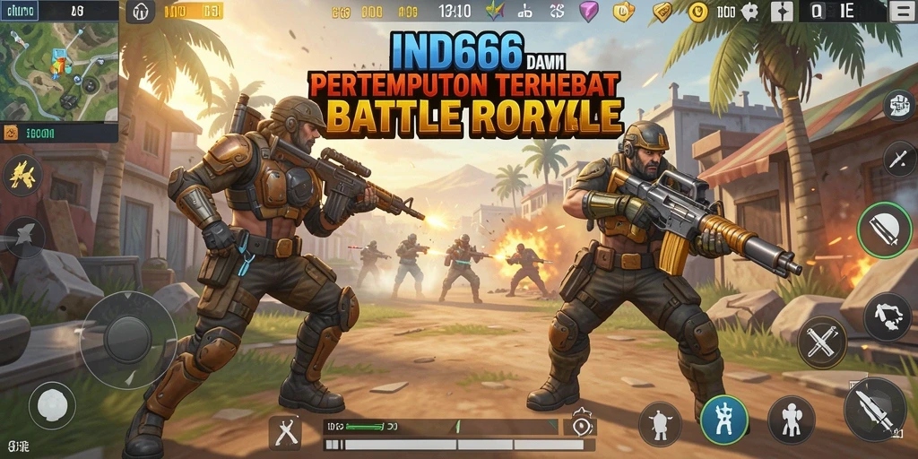 Tampilan seru gameplay IND666 dalam pertempuran Battle Royale.