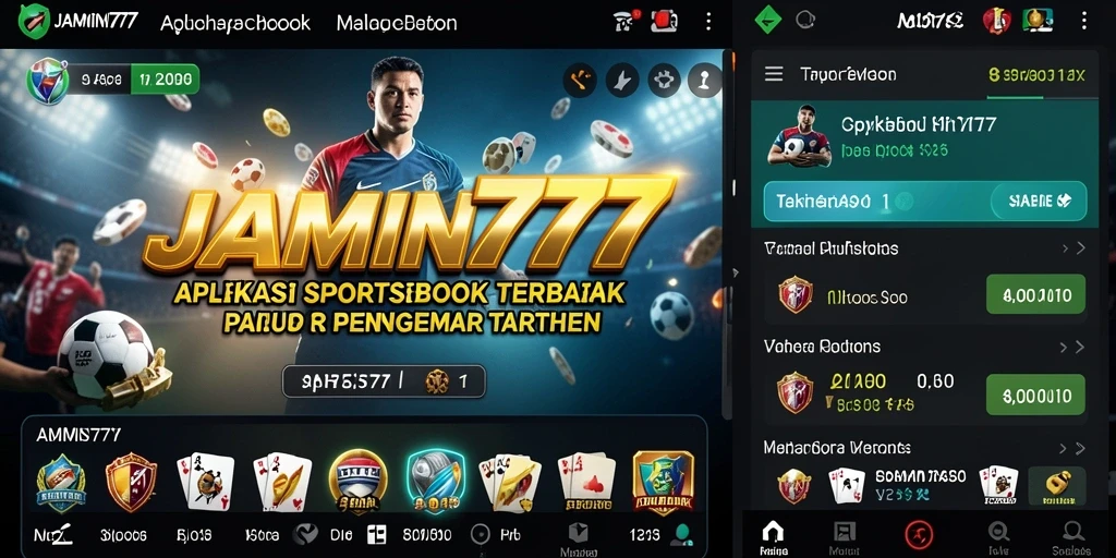 Screenshot utama JAMIN777 menampilkan antarmuka aplikasi Sportsbook yang menarik.