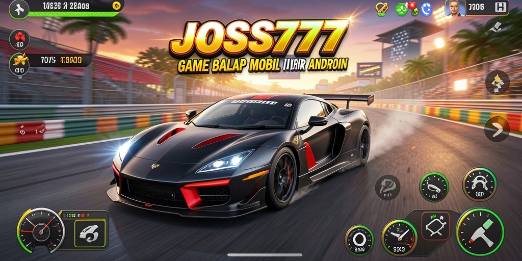 Screenshot JOSS777 menampilkan pengalaman balap mobil yang mendebarkan dan memukau.