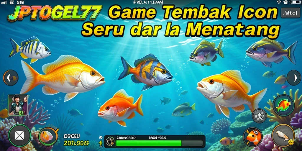Tampilan gameplay seru JPTOGEL77 dengan berbagai ikan untuk ditangkap.