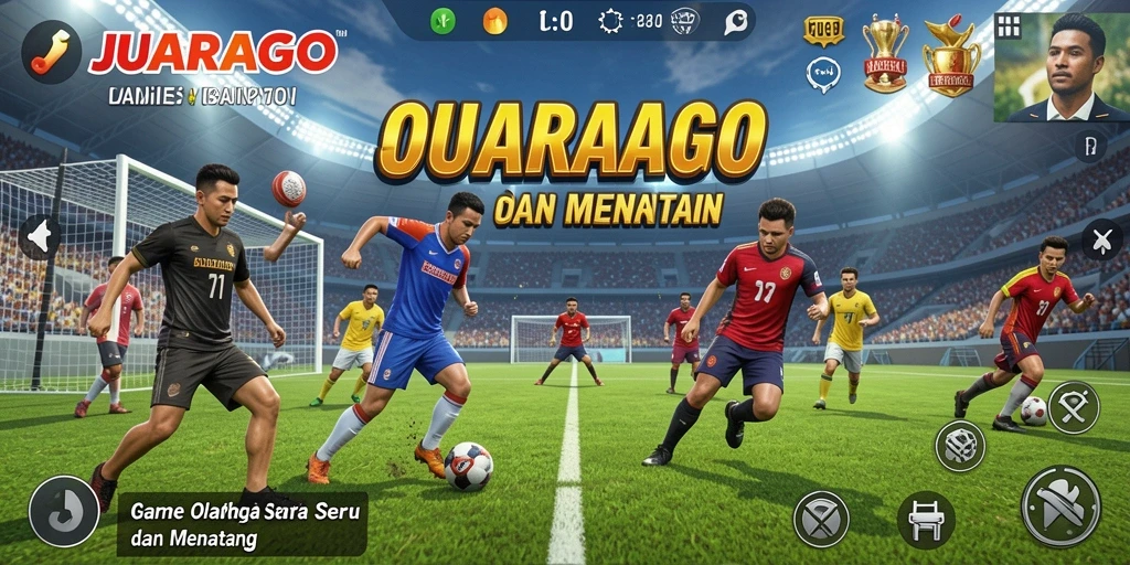 Screenshot utama JUARAGO menampilkan aksi seru dalam game olahraga.