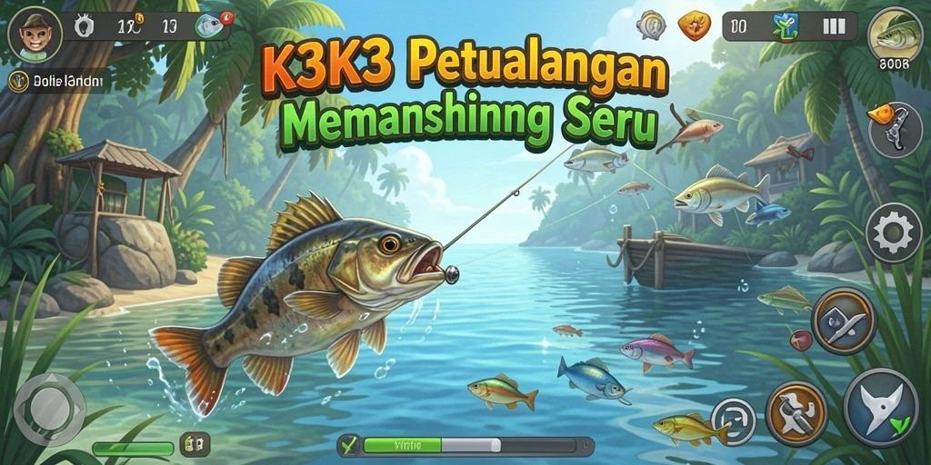Screenshot utama K3K3 menunjukkan aksi memancing yang mendebarkan.