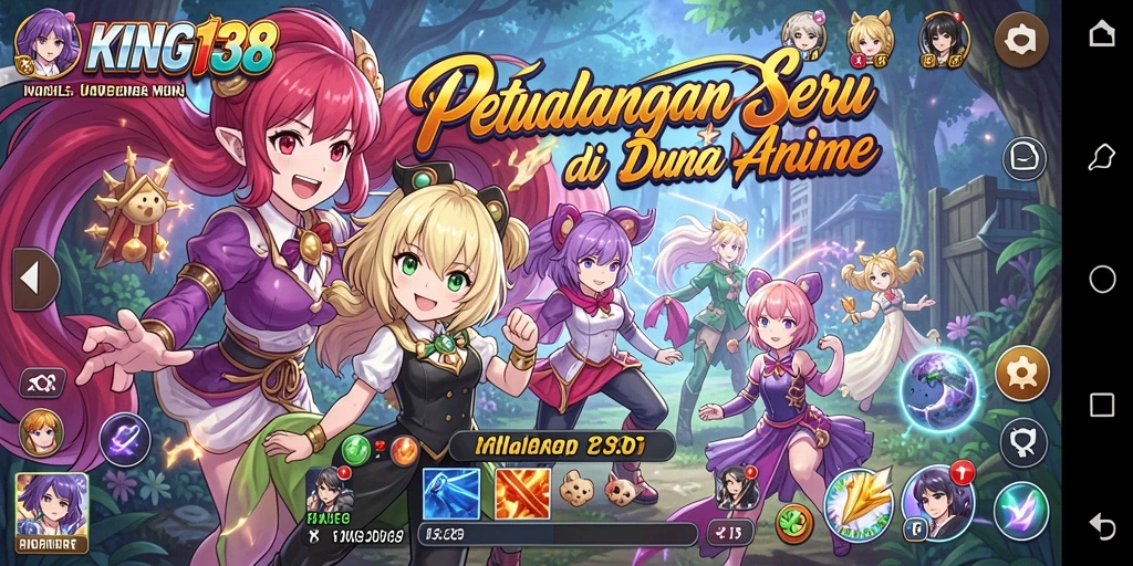 Tampilan gameplay menarik dari KING138 dengan karakter anime yang penuh warna.