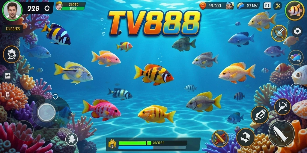 Tangkapan layar gameplay Tembak Ikan TV888 yang penuh aksi.