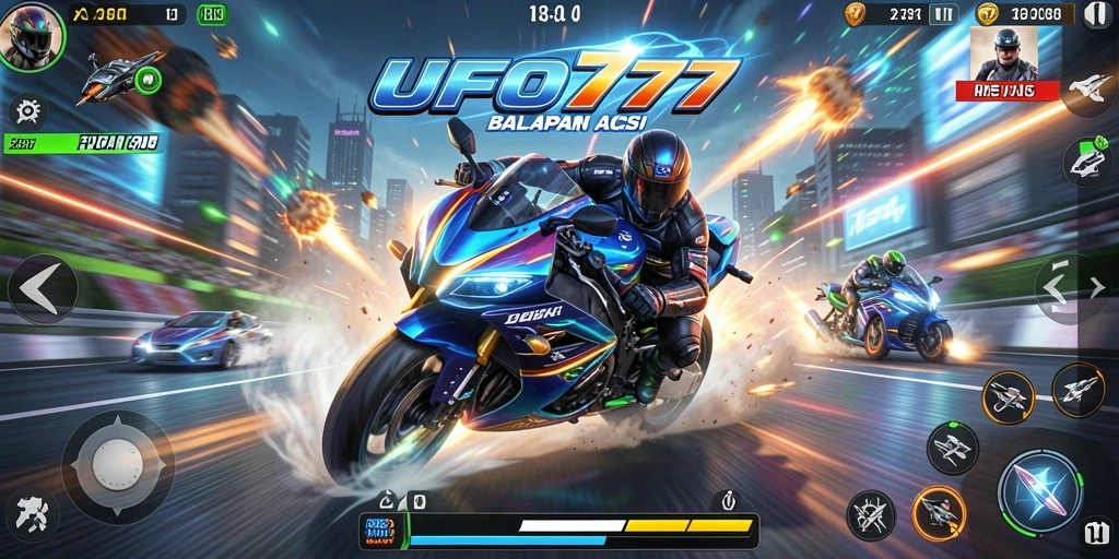 Screenshot menunjukkan aksi balapan motor yang mendebarkan.