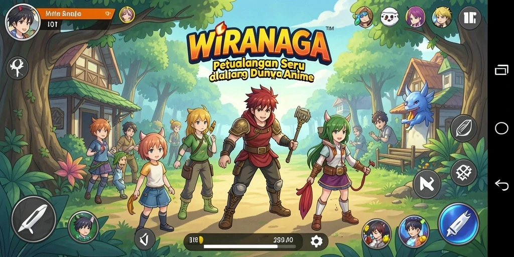 Screenshot gameplay WIRANAGA menampilkan karakter anime dalam aksi.